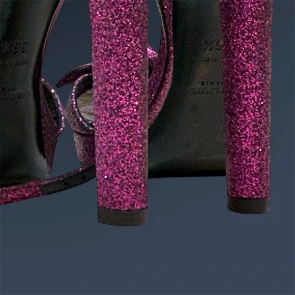 Saint Laurent Paris Women's Glitter Pink Heels - Picture 4 of 9
